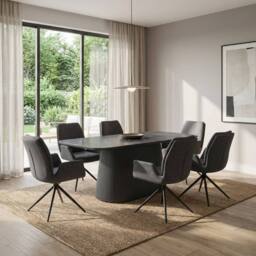 HOME LUXE INTERIOR Davos 180cm Grey Ceramic Oval Table & 6 Fairmont Grey Swivel Chairs - thumbnail 2