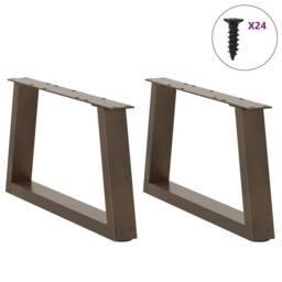 Berkfield Home Modern Dining Table Legs V-Shape 2 pcs Natural Steel 60x(30-31.3) in Brown - thumbnail 1