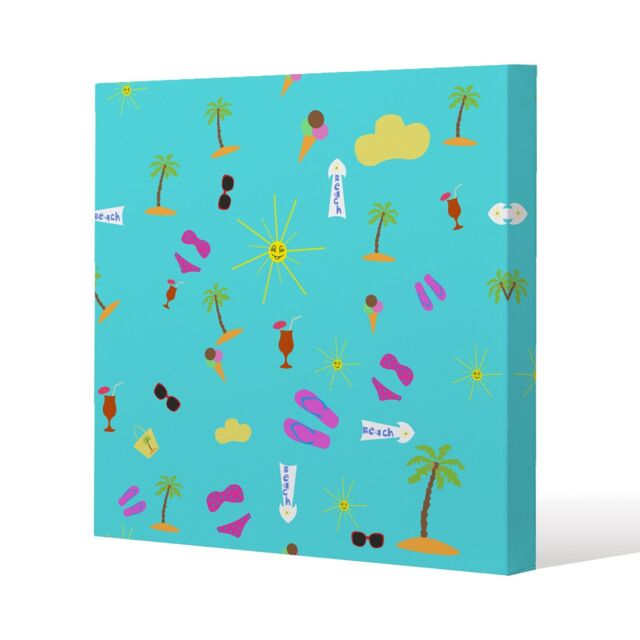 Benjamin Tate Design Beach Cartoons (Canvas Print) / 77 x 77 x 4cm in Natural - Size: 77 x 77 x 4 cm - image 1