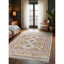 THE RUGS Roya Afghan Kelim Runner Rug Handwoven Flatweave Jute Cotton in Cream - Size: 160 cm x 230 cm - thumbnail 7