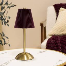 OHS Pleated Bedside Lamp LED Rechargeable Cordless Night Light in Burgundy