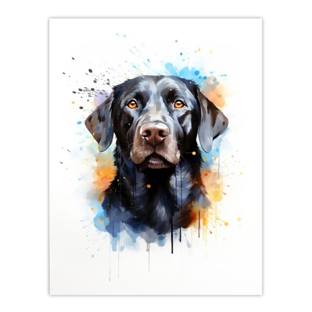 "Artery8 Wall Art Print Black Labrador Retriever Lovers Gift Watercolour Pet Portrait Painting Artwork Poster - Size: W18"" x H24""" - image 1