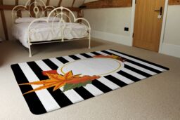 Benjamin Tate Design Black Stripes Autumn Leaves Rug in Natural - Size: Large - thumbnail 3