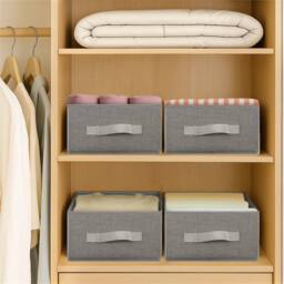 VOGREX 4-Pack Grey Foldable Fabric Storage Bins with Handles Organizer - thumbnail 5