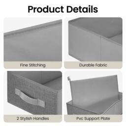 VOGREX 4-Pack Grey Foldable Fabric Storage Bins with Handles Organizer - thumbnail 3