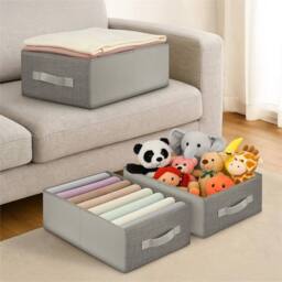 VOGREX 4-Pack Grey Foldable Fabric Storage Bins with Handles Organizer - thumbnail 4