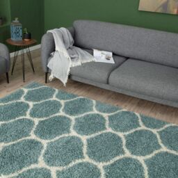 THE RUGS Soft Trellis Shaggy Rugs & Runners Duck Egg Blue Living Room - Size: 180 cm x 270 cm - thumbnail 4
