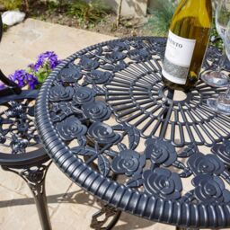 Home Source Bistro Set Outdoor Patio Garden Round Table & 2 Chairs Metal Frame in Black - thumbnail 5