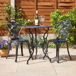 Home Source Bistro Set Outdoor Patio Garden Round Table & 2 Chairs Metal Frame in Black - thumbnail 4