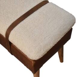 Wyld Haus Alghero Bouclé Bench Buffalo Leather Strap Natural Yarn Oak Legs in Brown - thumbnail 8