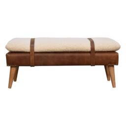 Wyld Haus Alghero Bouclé Bench Buffalo Leather Strap Natural Yarn Oak Legs in Brown - thumbnail 2