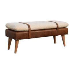 Wyld Haus Alghero Bouclé Bench Buffalo Leather Strap Natural Yarn Oak Legs in Brown - thumbnail 4