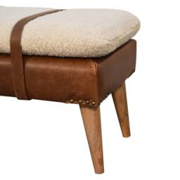 Wyld Haus Alghero Bouclé Bench Buffalo Leather Strap Natural Yarn Oak Legs in Brown - thumbnail 7