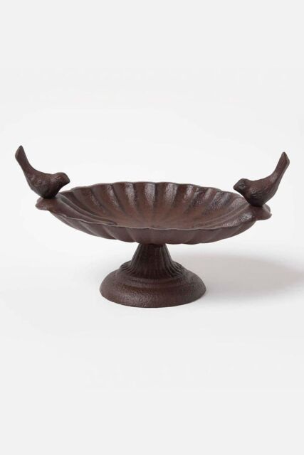 Homescapes Decorative Birds Scalloped Oval Bird Bath Cast Iron in Brown - image 1