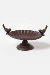 Homescapes Decorative Birds Scalloped Oval Bird Bath Cast Iron in Brown