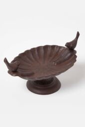Homescapes Decorative Birds Scalloped Oval Bird Bath Cast Iron in Brown - thumbnail 2