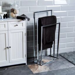Home Discount Bath Vida 3 Tier Towel Stand Square Freestanding Storage in Metallic Silver - thumbnail 2