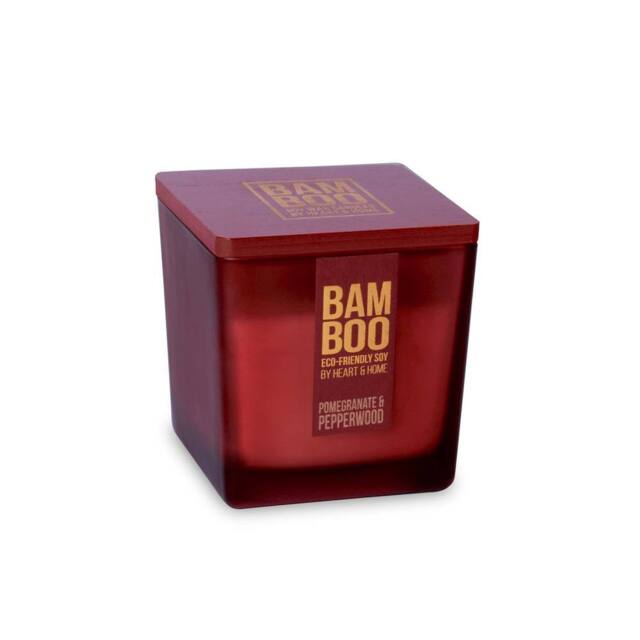 Bamboo Large Soy Wax Candle - Pomegranate & Pepperwood in Burgundy - image 1