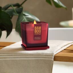 Bamboo Large Soy Wax Candle - Pomegranate & Pepperwood in Burgundy - thumbnail 2