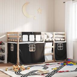 Berkfield Home Bunk Bed without Mattress White&Black 90x190 cm Single Solid Wood Pine in Black