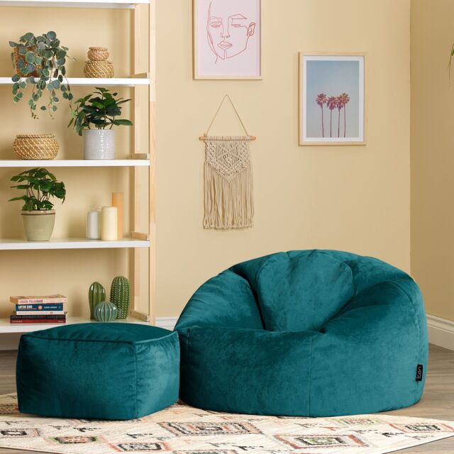 icon Kingston Classic Velvet Bean Bag Chair & Pouffe Pink Bean Bag Chair in Teal - image 1