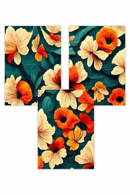 ARTZE Set of 3 Abstract Stylized Flowers in Teal & Orange Art Posters - Size: W30 cm x H42 cm - image 1
