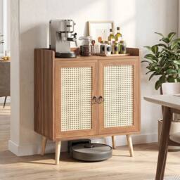 VOGREX Rattan 2 Door Sideboard Bar Cabinet Adjustable Shelf in Brown - thumbnail 1