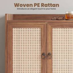 VOGREX Rattan 2 Door Sideboard Bar Cabinet Adjustable Shelf in Brown - thumbnail 3