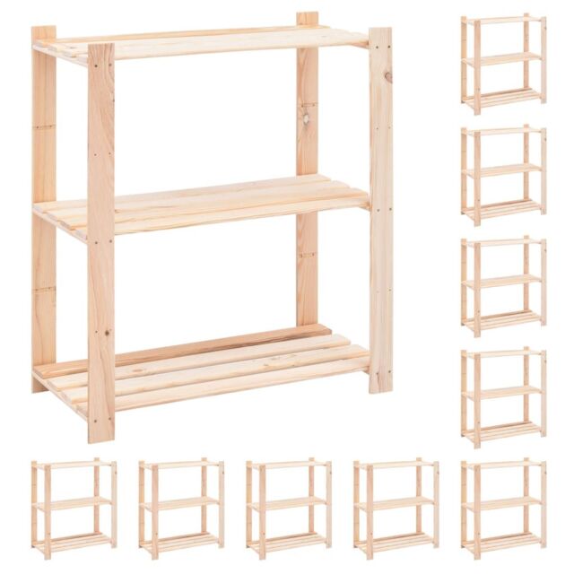 Berkfield Home 3-Tier Storage Racks 10 pcs 80x38x90 cm Solid Pinewood 150 kg in Beige - Size: 80 x 38 x 90 cm - image 1