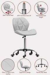 Home Discount Vida Designs Geo Adjustable Chair UKFR Fabric Armrest Ergonomic in White - thumbnail 7