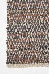 Homescapes Real Leather Handwoven Diamond Pattern Rug in Brown - Size: 150 cm x 240 cm - thumbnail 3