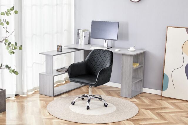 KOSY KOALA Grey Office Desk with Black Velvet Upholstered Chair Wooden Room Furniture - image 1