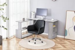 KOSY KOALA Grey Office Desk with Black Velvet Upholstered Chair Wooden Room Furniture
