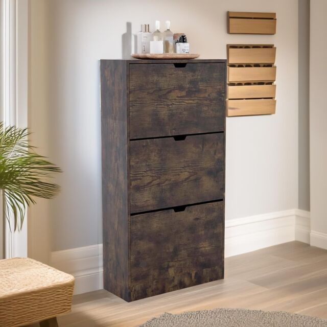FURNOS Industrial 3 Drawer Shoe Storage Cabinet With Flip Drawers in Brown - image 1