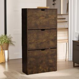 FURNOS Industrial 3 Drawer Shoe Storage Cabinet With Flip Drawers in Brown - thumbnail 2