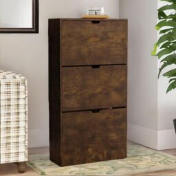 FURNOS Industrial 3 Drawer Shoe Storage Cabinet With Flip Drawers in Brown - thumbnail 4