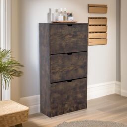 FURNOS Industrial 3 Drawer Shoe Storage Cabinet With Flip Drawers in Brown - thumbnail 1