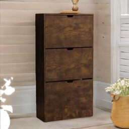 FURNOS Industrial 3 Drawer Shoe Storage Cabinet With Flip Drawers in Brown - thumbnail 3