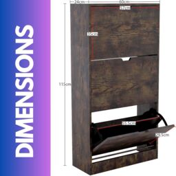 FURNOS Industrial 3 Drawer Shoe Storage Cabinet With Flip Drawers in Brown - thumbnail 5