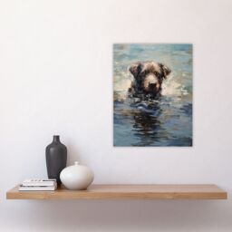 "Artery8 Labrador Retriever Swimming Claude Monet Style Dog Oil Painting Unframed Wall Art Print Poster Home Decor Premium - Size: W12"" x H16""" - thumbnail 4