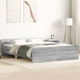 Berkfield Home Durable Bed Frame with Headboard & Footboard Grey Sonoma 120x19 - Size: Small Double - thumbnail 2