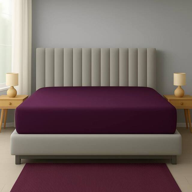 "Homes-Linen Extra Deep 16""/40cm Polycotton Easy Care Fitted Sheet in Plum - Size: Single" - image 1