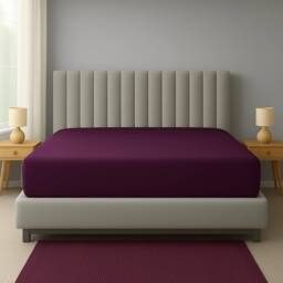"Homes-Linen Extra Deep 16""/40cm Polycotton Easy Care Fitted Sheet in Plum - Size: Single"