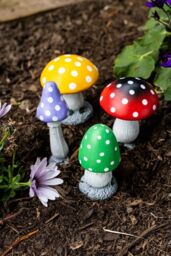 Marco Paul Pack of 4 Multi Coloured Toadstools Secret Fairy Garden Ornaments Plant Mushrooms - thumbnail 1