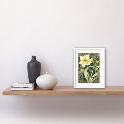 "Artery8 Wall Art Print Yellow Daffodil Flower Watercolour Art Nouveau Artwork Framed 9X7 Inch in White - Size: W7"" x H9""" - thumbnail 2