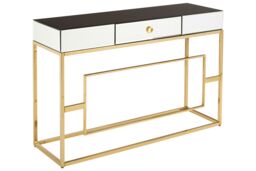 Orsina Vintage Design Console Table, Spacious Lounge Table With Black Mirrored Top, Reflective Gold Finish Table - thumbnail 2