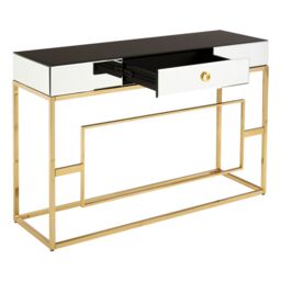 Orsina Vintage Design Console Table, Spacious Lounge Table With Black Mirrored Top, Reflective Gold Finish Table - thumbnail 5