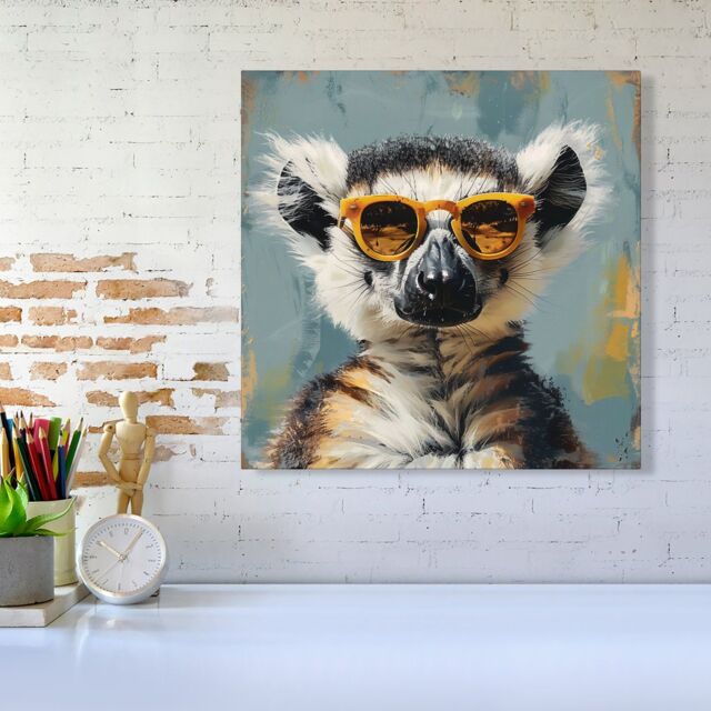 Warren Reed - Designer Lemur In Glasses Canvas - Size: w10 inch x h10 inch - image 1