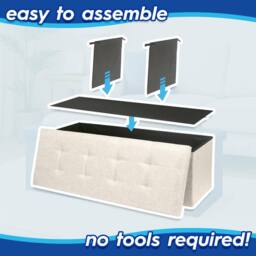 Harbour Housewares Large Foldable Storage Ottoman Bench Linen Finish - 111 x 37 x 39cm in Cream - Size: 111 x 37 x 39 cm - thumbnail 3