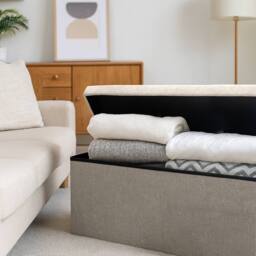 Harbour Housewares Large Foldable Storage Ottoman Bench Linen Finish - 111 x 37 x 39cm in Cream - Size: 111 x 37 x 39 cm - thumbnail 7